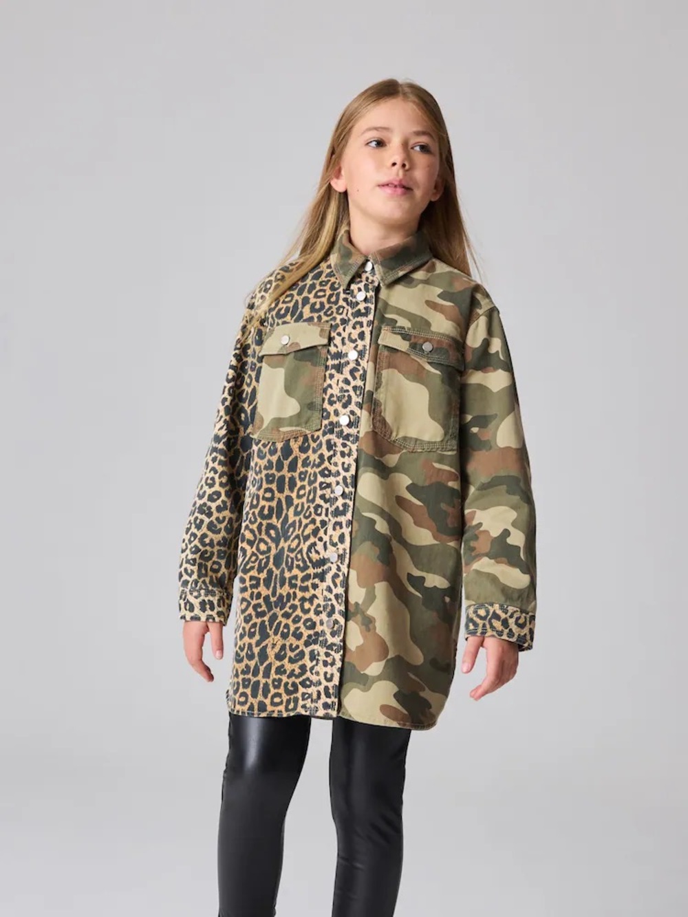 All Saints “Small Saints” Lily Camo Animal Print Shacket Oversized Girls Small